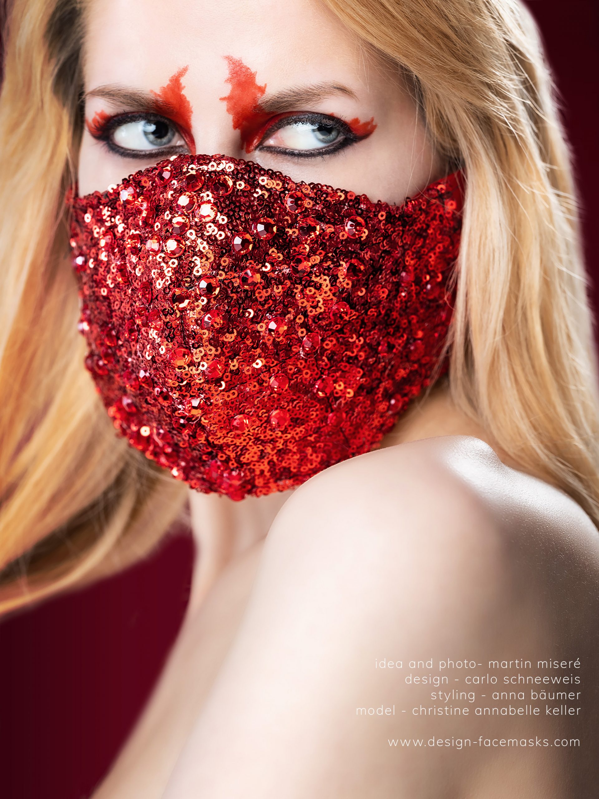 Design Facemask Model Christine Annabelle Keller wearing facemask of fashion designer Carlo Schneeweis photographed by Martin Misere