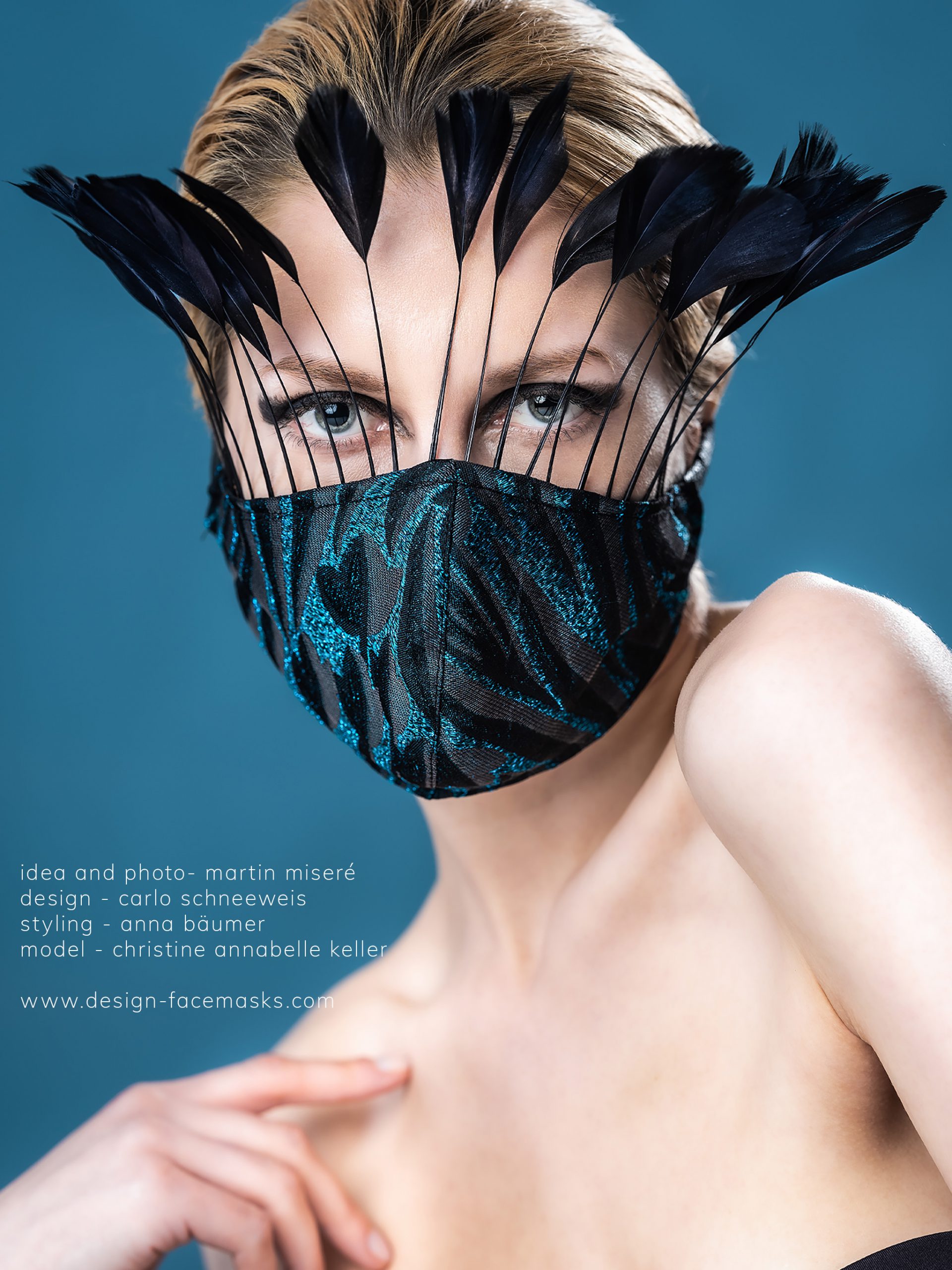 Design Facemask Model Christine Annabelle Keller wearing facemask of fashion designer Carlo Schneeweis photographed by Martin Misere