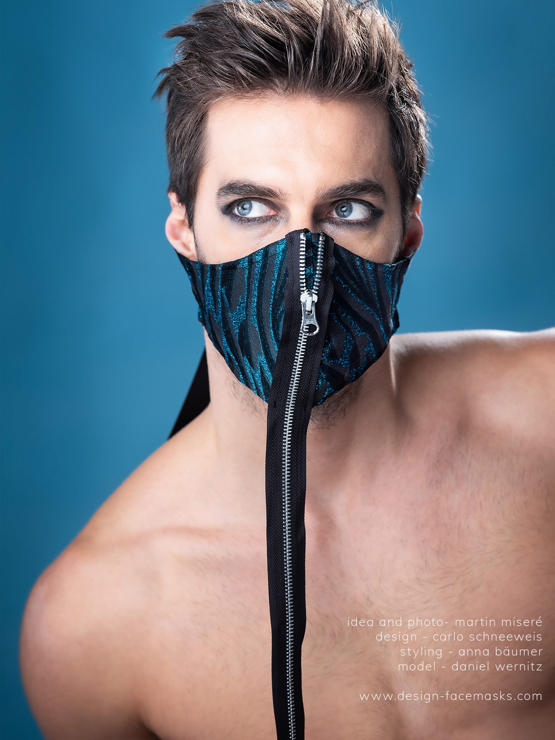 Design Facemask Model Daniel Wernitz wearing facemask of fashion designer Carlo Schneeweis photographed by Martin Misere