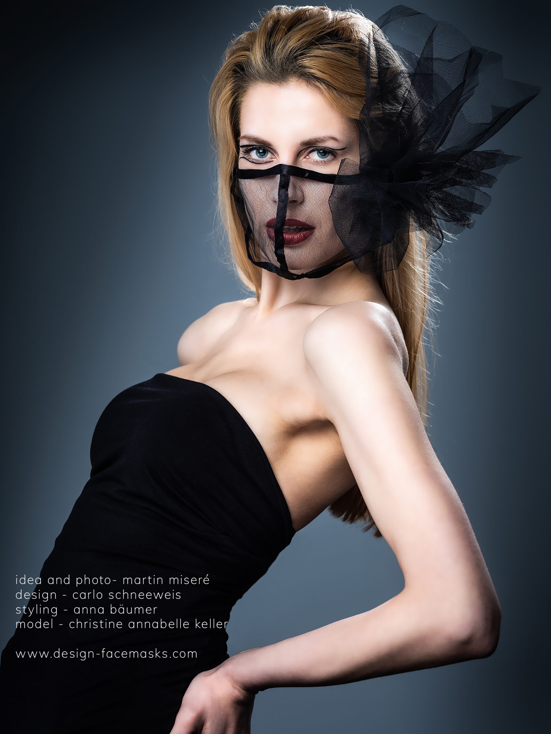 Design Facemask Model Christine Annabelle Keller wearing facemask of fashion designer Carlo Schneeweis photographed by Martin Misere